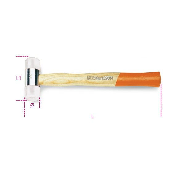 Beta 1390N Nylon Face Hammer, Wooden Handle 9 oz 013900528 - main